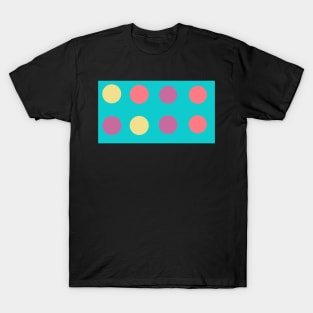 Multi-color retro modern teal, mint, cherry and lemon circular print T-Shirt